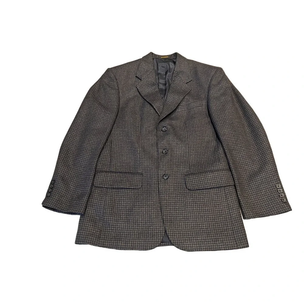 Oscar De‎ La Renta Navy Blue Plaid 38R Wool Blazer Sports Coat Preowned Menswear